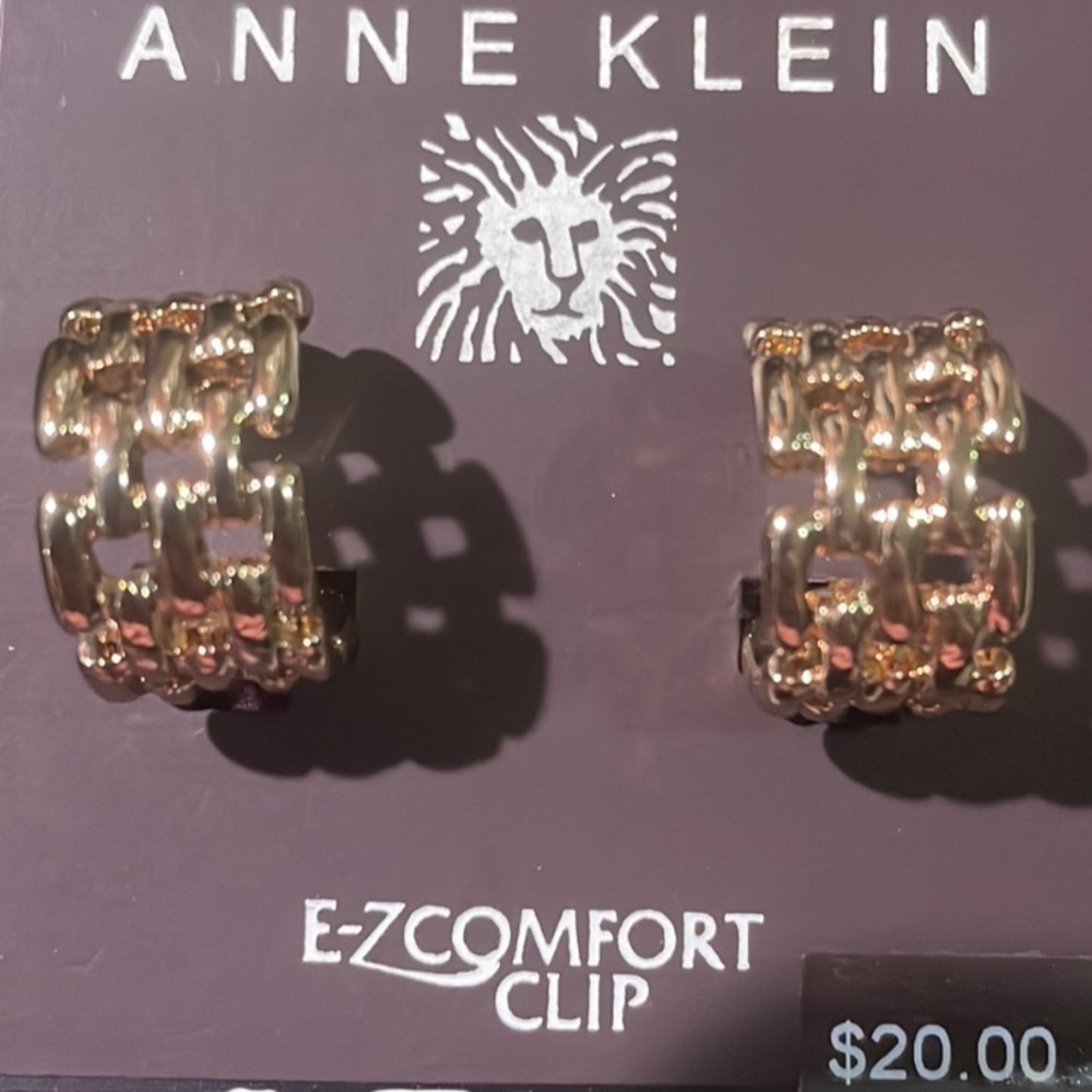 New Anne Klein - Woven Link Gold Tone - Clip on Earrings